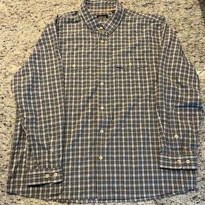 Orvis Men’s XXL nylon brown and white long sleeve button down hiking shirt NWOT